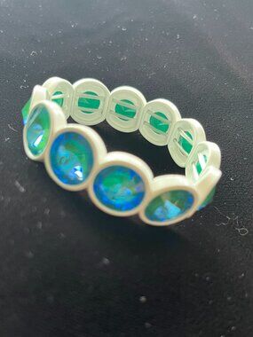 Plunder Crystal Gem Stretch bracelet in White/Blue